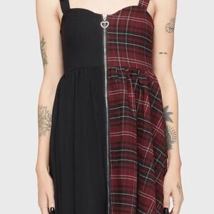 killstar tartan marie zip mini dress in burgundy goth mall